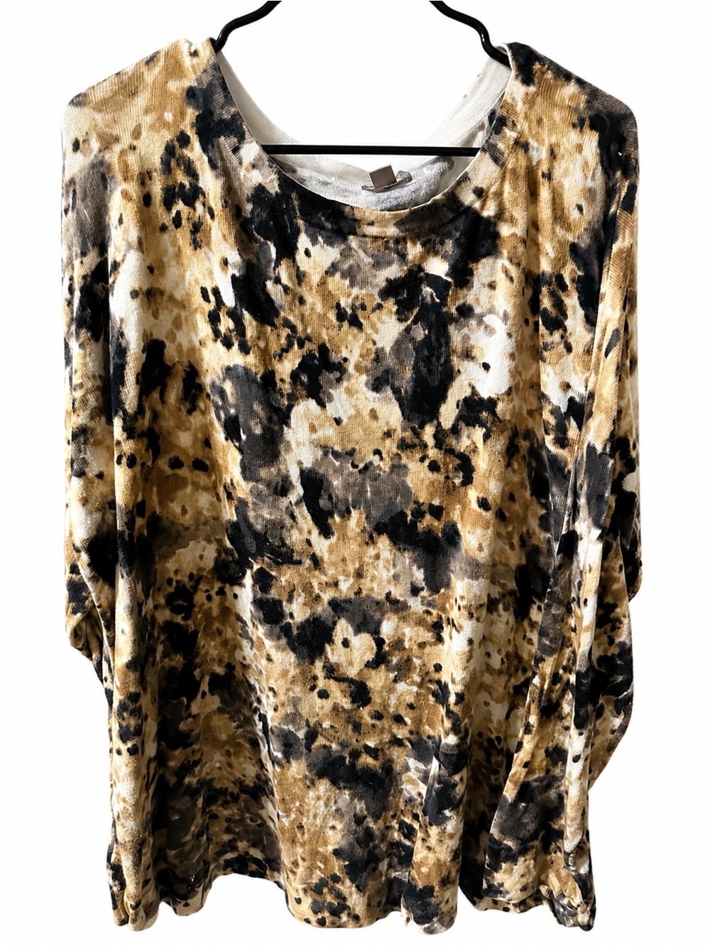 J. Jill Black and Brown Tie-Dye Long Sleeve Crew Top